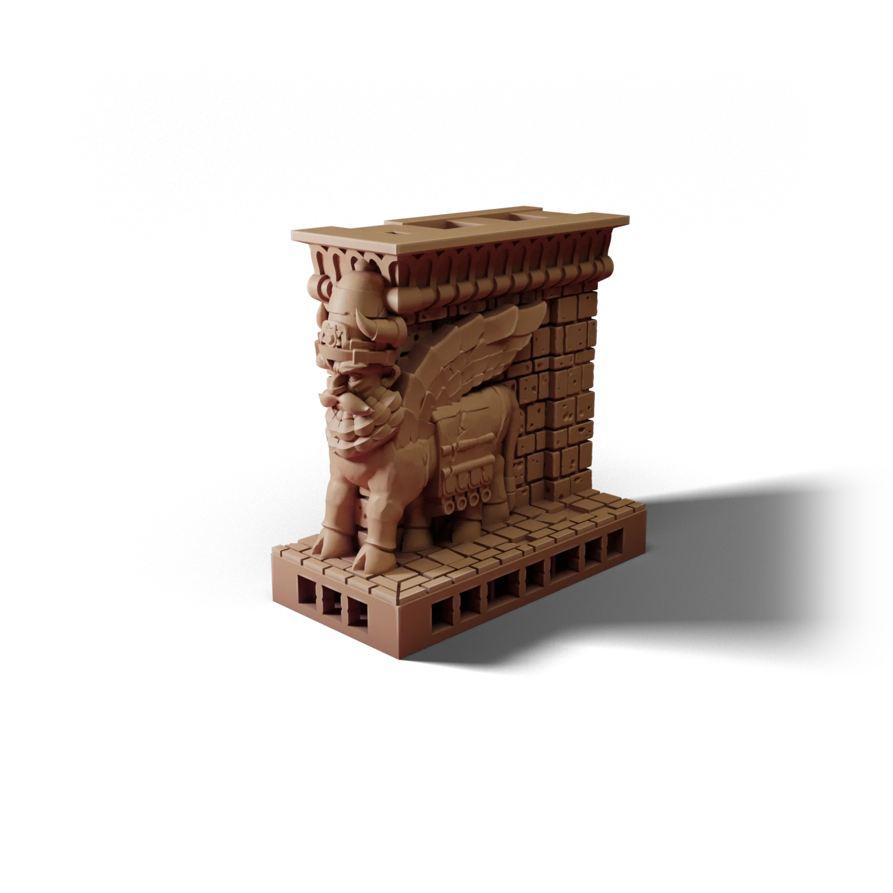 Corner 2×1 Lamassu — Corner 2×1 Lamassu — clean clay render